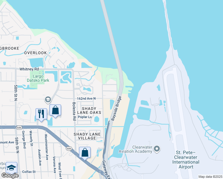 map of restaurants, bars, coffee shops, grocery stores, and more near 4805 163rd Avenue North in Clearwater