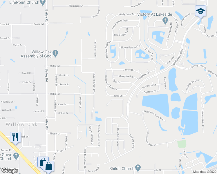 map of restaurants, bars, coffee shops, grocery stores, and more near 3494 Diamond Terrace in Mulberry