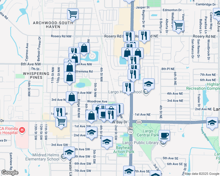 map of restaurants, bars, coffee shops, grocery stores, and more near 424 3rd Street Northwest in Largo