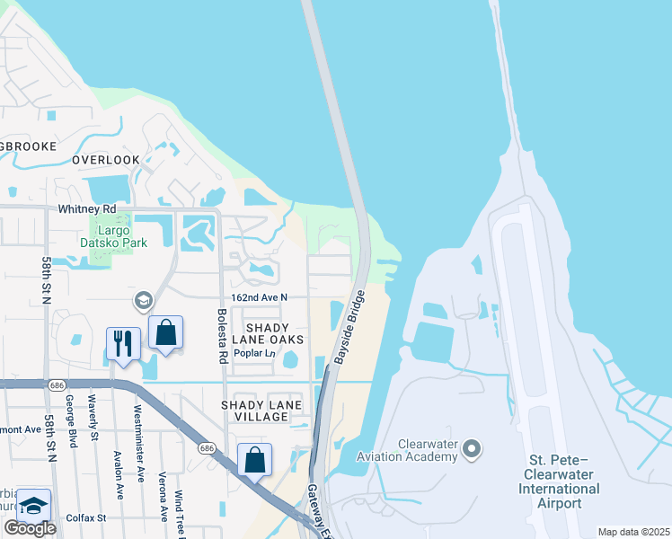map of restaurants, bars, coffee shops, grocery stores, and more near 4805 163rd Avenue North in Clearwater