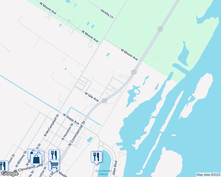 map of restaurants, bars, coffee shops, grocery stores, and more near 125 Chastain Avenue in Aransas Pass