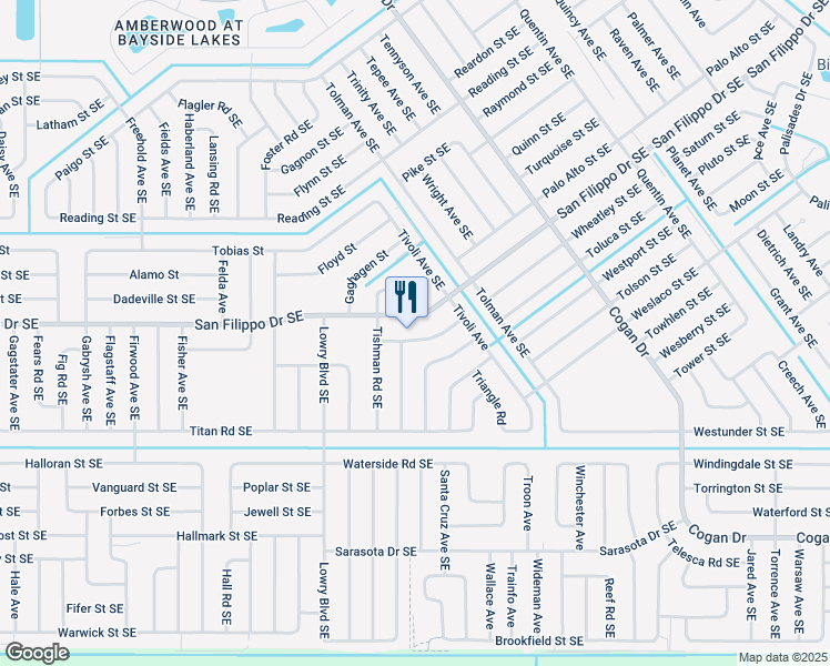 map of restaurants, bars, coffee shops, grocery stores, and more near 741 Lavender Street Southeast in Palm Bay