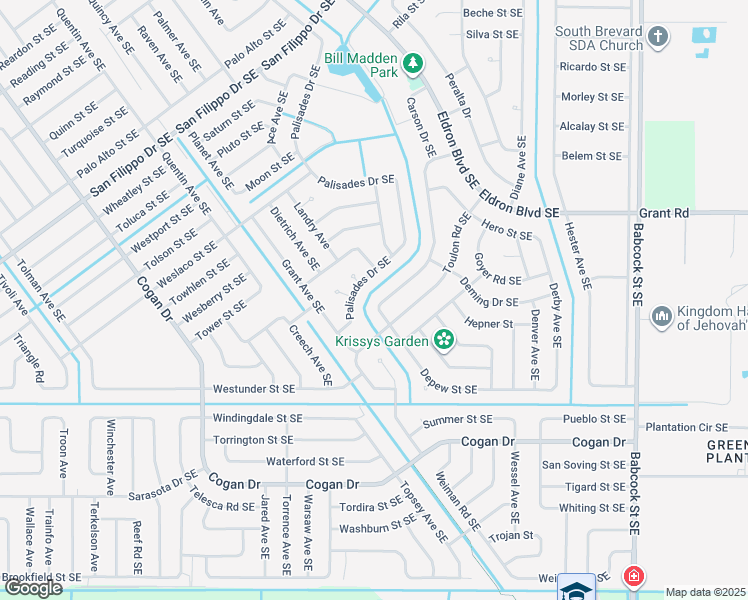 map of restaurants, bars, coffee shops, grocery stores, and more near 2898 Digby Road Southeast in Palm Bay
