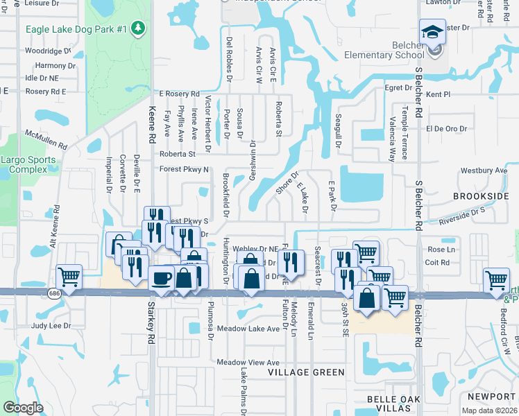 map of restaurants, bars, coffee shops, grocery stores, and more near 2999 Keene Park Drive in Largo