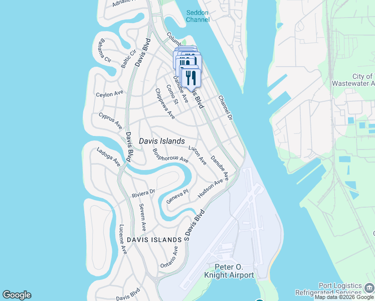map of restaurants, bars, coffee shops, grocery stores, and more near 588 Luzon Avenue in Tampa
