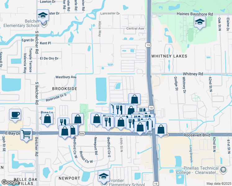 map of restaurants, bars, coffee shops, grocery stores, and more near 16416 U.S. 19 in Clearwater