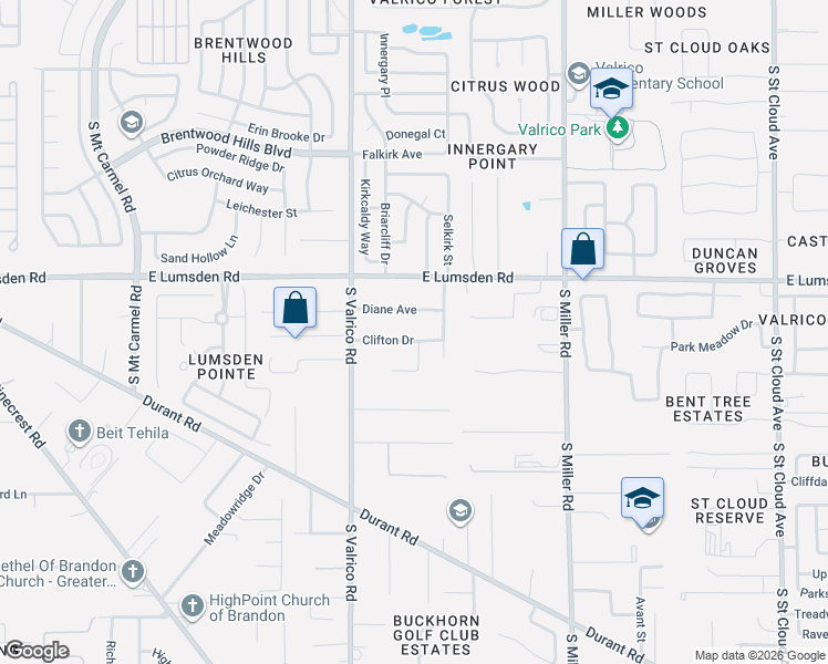 map of restaurants, bars, coffee shops, grocery stores, and more near 2111 Clifton Drive in Valrico