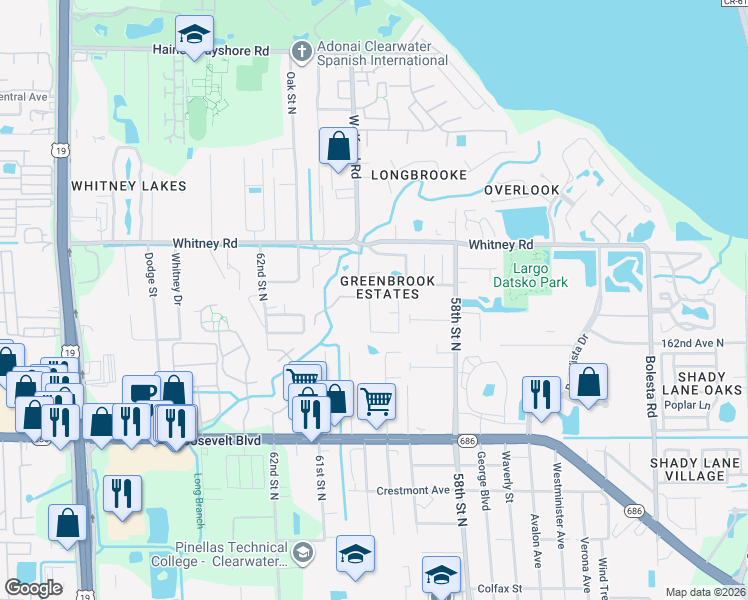 map of restaurants, bars, coffee shops, grocery stores, and more near 2076 59th Way North in Clearwater