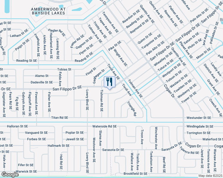 map of restaurants, bars, coffee shops, grocery stores, and more near 2655 San Filippo Drive Southeast in Palm Bay