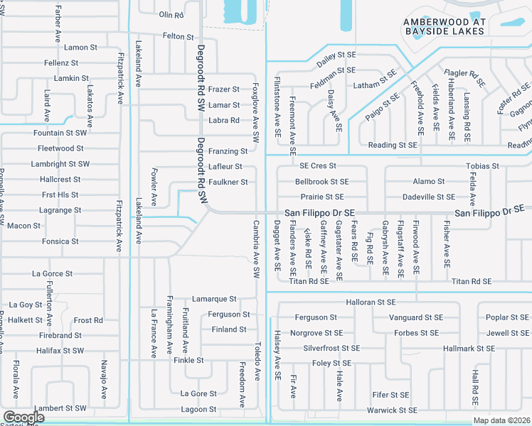 map of restaurants, bars, coffee shops, grocery stores, and more near San Filippo Drive Southwest in GRANT VLKRIA