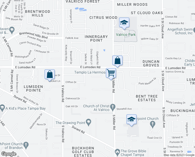 map of restaurants, bars, coffee shops, grocery stores, and more near 1033 Legends Pass Drive in Valrico