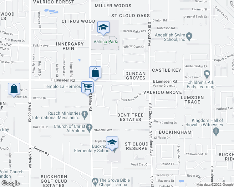map of restaurants, bars, coffee shops, grocery stores, and more near 2706 Abbey Grove Drive in Valrico