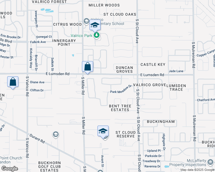 map of restaurants, bars, coffee shops, grocery stores, and more near 2706 Abbey Grove Drive in Valrico