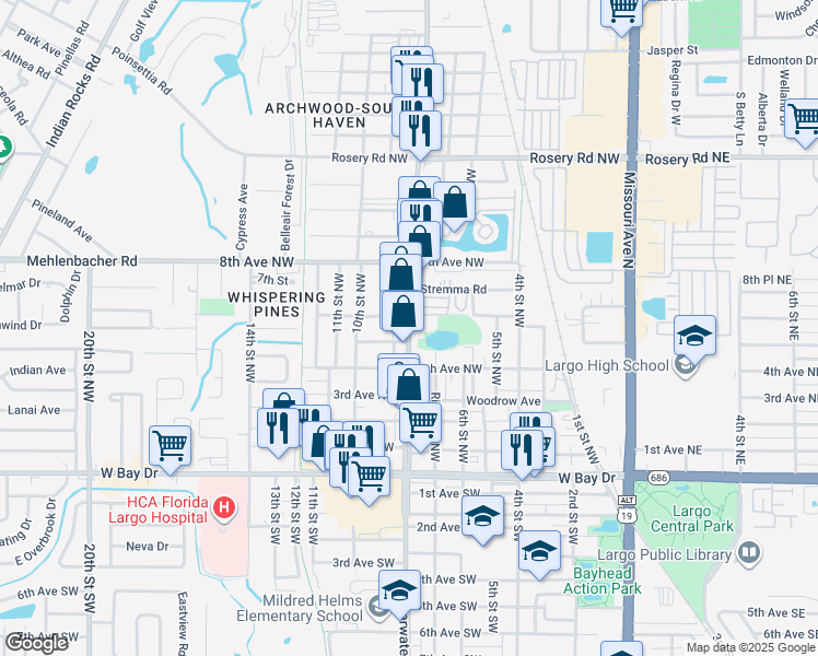 map of restaurants, bars, coffee shops, grocery stores, and more near 840 6th Avenue Northwest in Largo