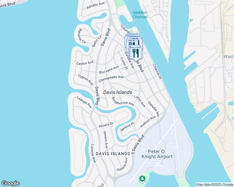 map of restaurants, bars, coffee shops, grocery stores, and more near 480 Itasca Avenue in Tampa