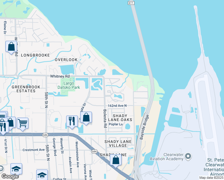 map of restaurants, bars, coffee shops, grocery stores, and more near Foxbridge Circle North in Clearwater
