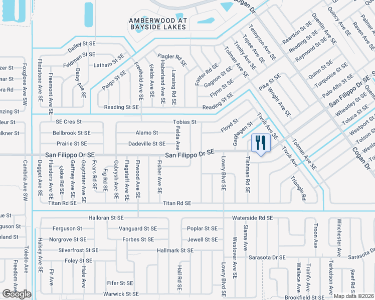 map of restaurants, bars, coffee shops, grocery stores, and more near 2881 Hagdom Avenue Southeast in Palm Bay