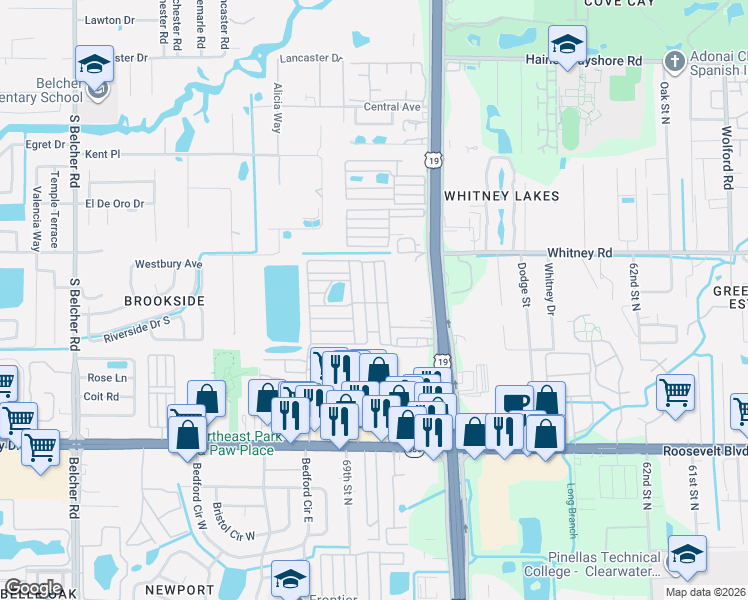 map of restaurants, bars, coffee shops, grocery stores, and more near 455 4th Street in Clearwater