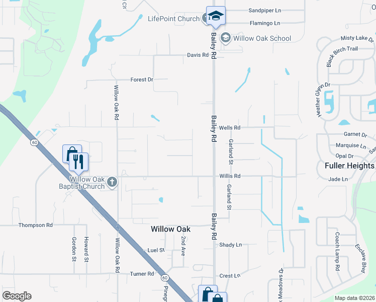 map of restaurants, bars, coffee shops, grocery stores, and more near 3900 David Drive in Mulberry