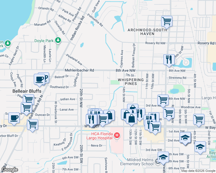 map of restaurants, bars, coffee shops, grocery stores, and more near 650 16th Street Northwest in Largo