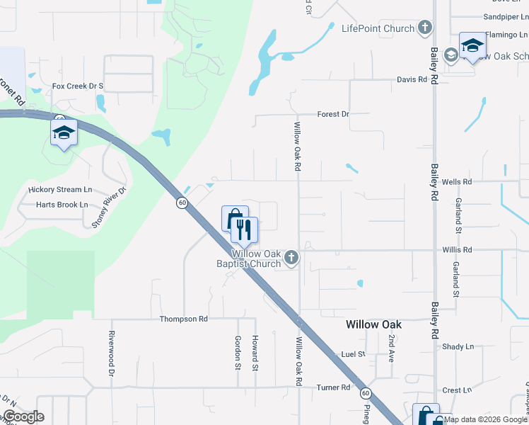 map of restaurants, bars, coffee shops, grocery stores, and more near 3439 Kelly Court in Mulberry