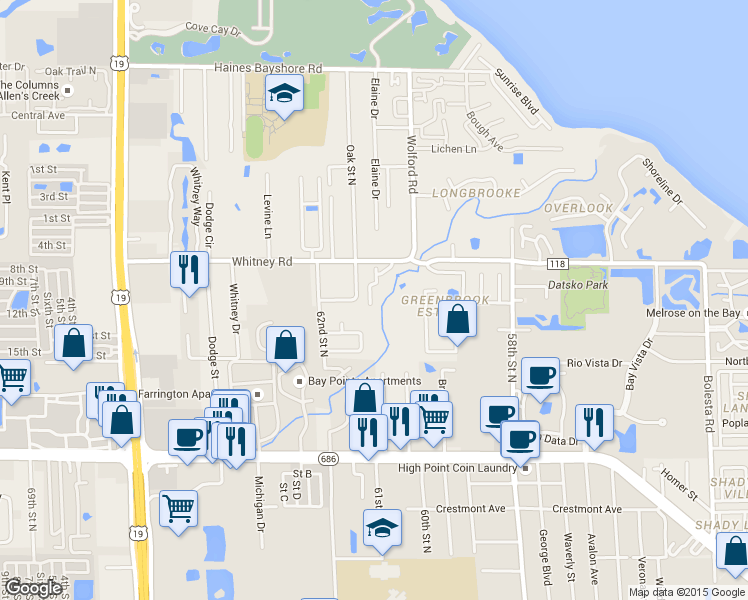 map of restaurants, bars, coffee shops, grocery stores, and more near 2055 Arbor Drive in Clearwater