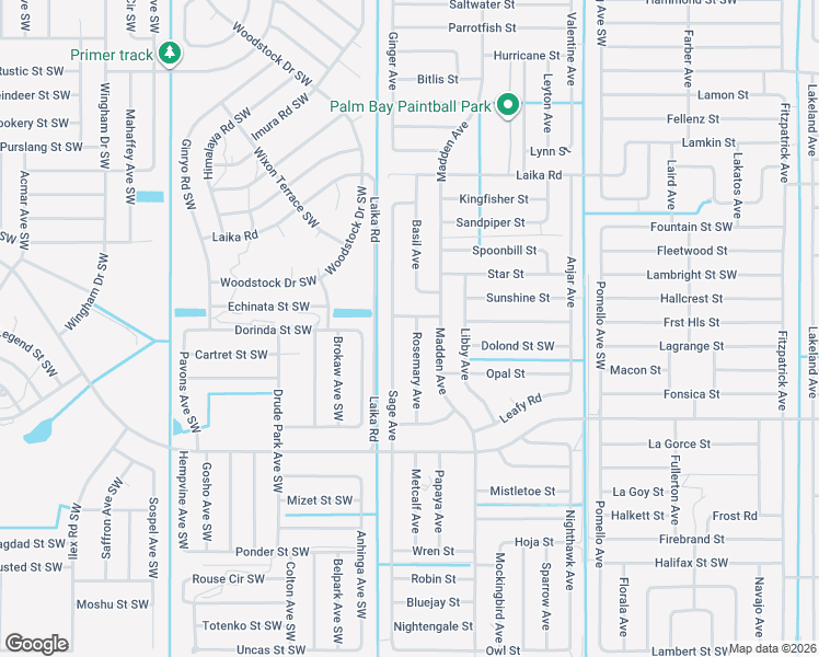 map of restaurants, bars, coffee shops, grocery stores, and more near 2962 Rosemary Avenue in Palm Bay