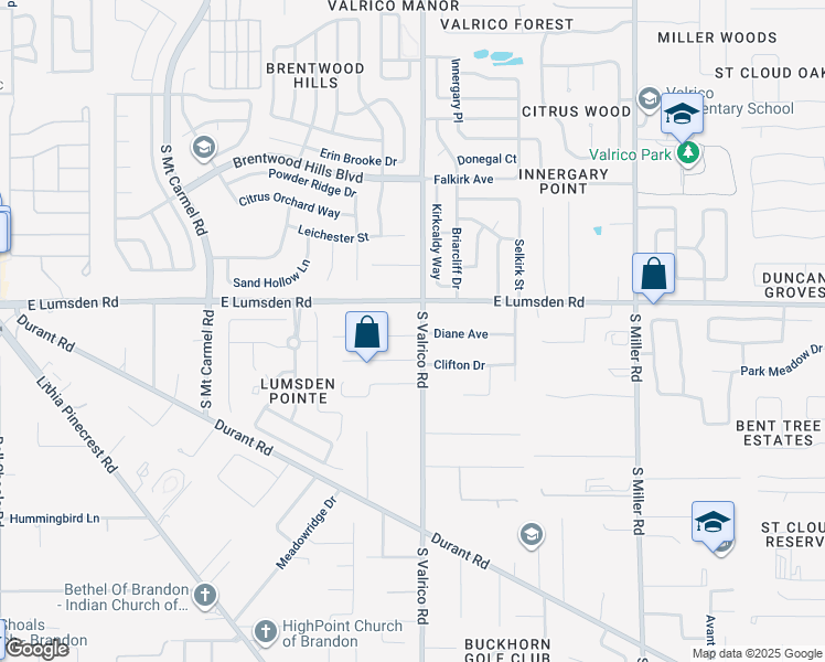 map of restaurants, bars, coffee shops, grocery stores, and more near 1005 South Valrico Road in Valrico