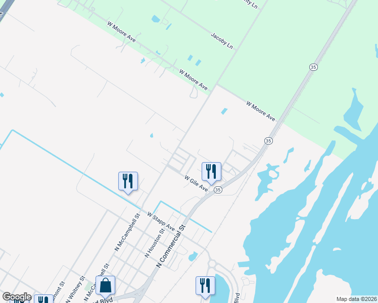 map of restaurants, bars, coffee shops, grocery stores, and more near 160 Munson Drive in Aransas Pass