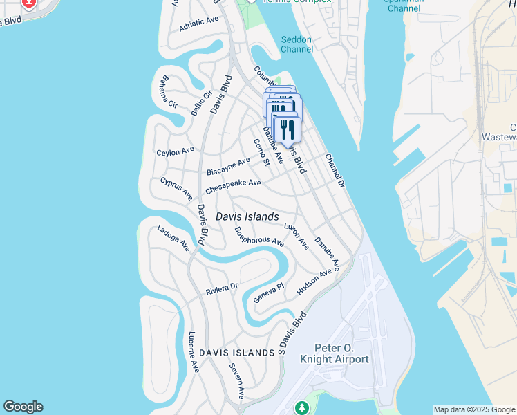 map of restaurants, bars, coffee shops, grocery stores, and more near 108 Huron Avenue in Tampa