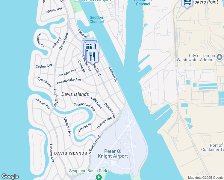 map of restaurants, bars, coffee shops, grocery stores, and more near 518 Columbia Drive in Tampa