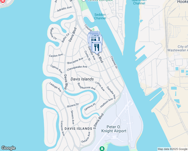 map of restaurants, bars, coffee shops, grocery stores, and more near 91 Huron Avenue in Tampa