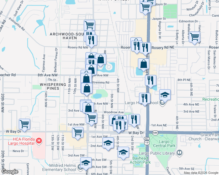 map of restaurants, bars, coffee shops, grocery stores, and more near 618 Arrandale Avenue in Largo