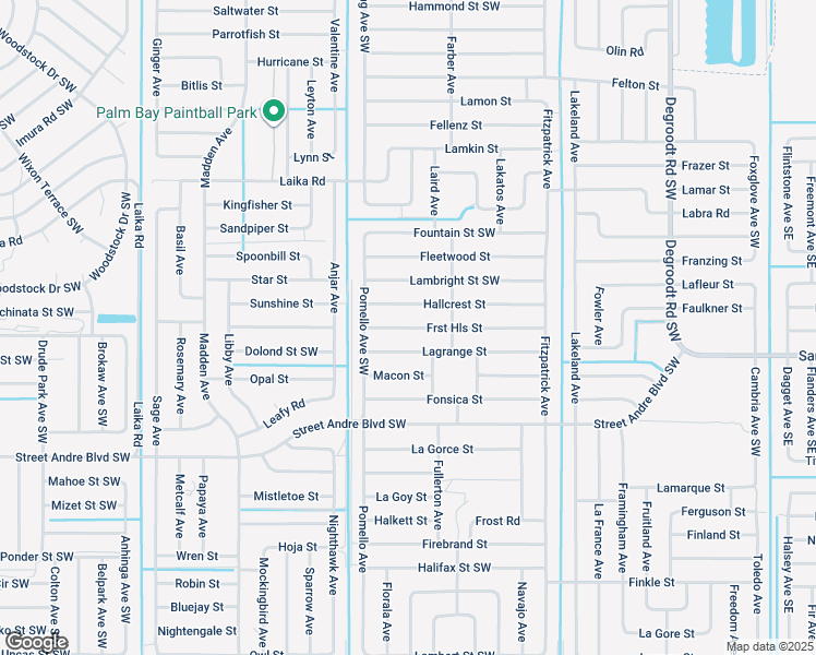 map of restaurants, bars, coffee shops, grocery stores, and more near 574 Forrest Hills Street in Palm Bay