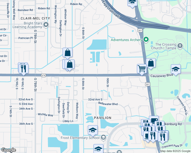 map of restaurants, bars, coffee shops, grocery stores, and more near 436 Causeway Boulevard in Tampa