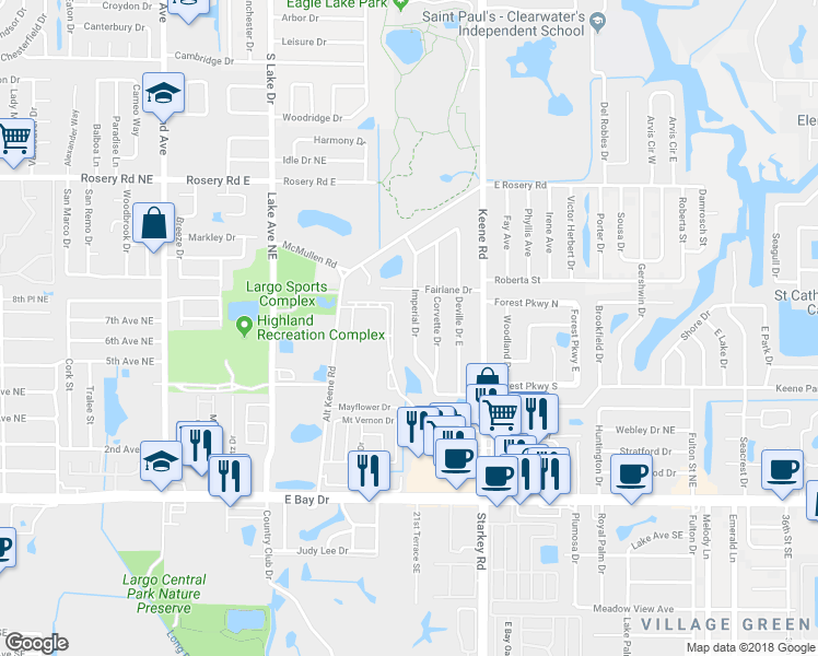 map of restaurants, bars, coffee shops, grocery stores, and more near 648 Imperial Drive in Largo