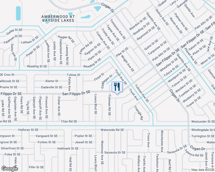 map of restaurants, bars, coffee shops, grocery stores, and more near 2884 Tishman Road Southeast in Palm Bay