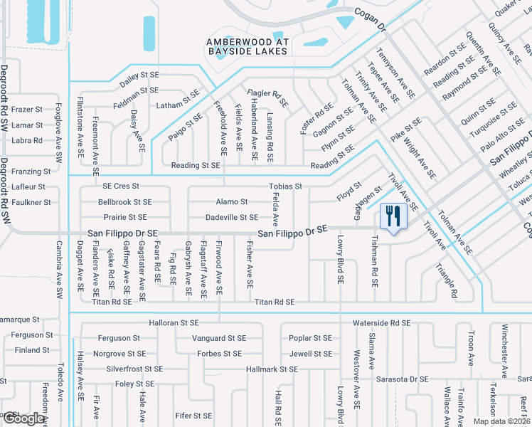 map of restaurants, bars, coffee shops, grocery stores, and more near 2871 Felda Avenue in Palm Bay