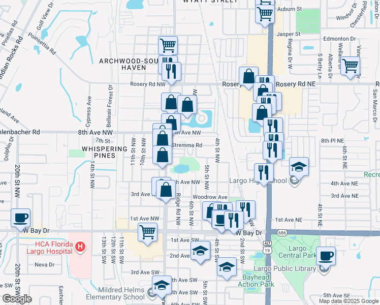 map of restaurants, bars, coffee shops, grocery stores, and more near 618 Arrandale Avenue in Largo