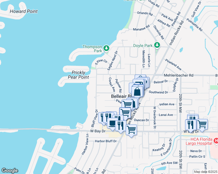 map of restaurants, bars, coffee shops, grocery stores, and more near 3024 Renatta Drive in Belleair Bluffs
