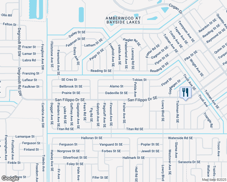 map of restaurants, bars, coffee shops, grocery stores, and more near 407 Dadeville Street Southeast in Palm Bay