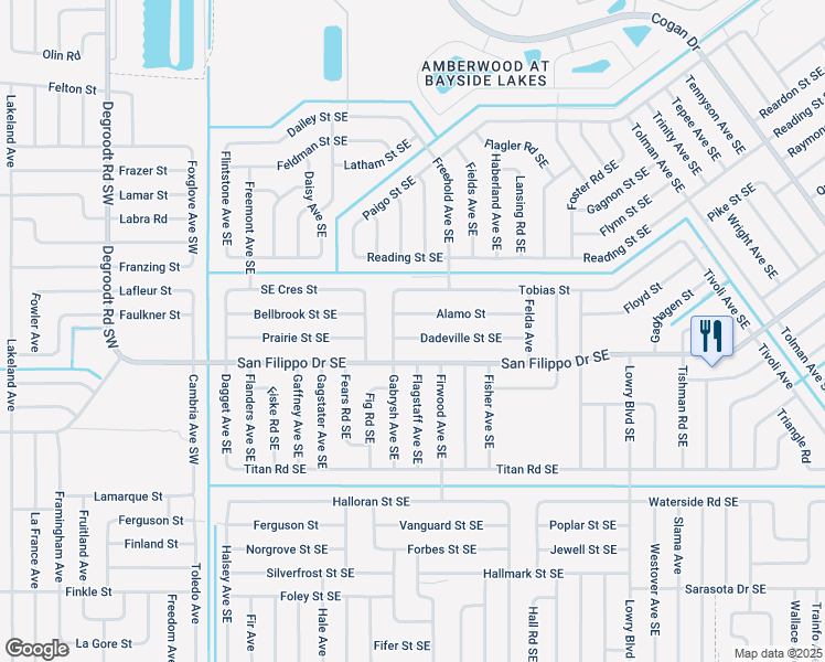 map of restaurants, bars, coffee shops, grocery stores, and more near 329 Dadeville Street Southeast in Palm Bay