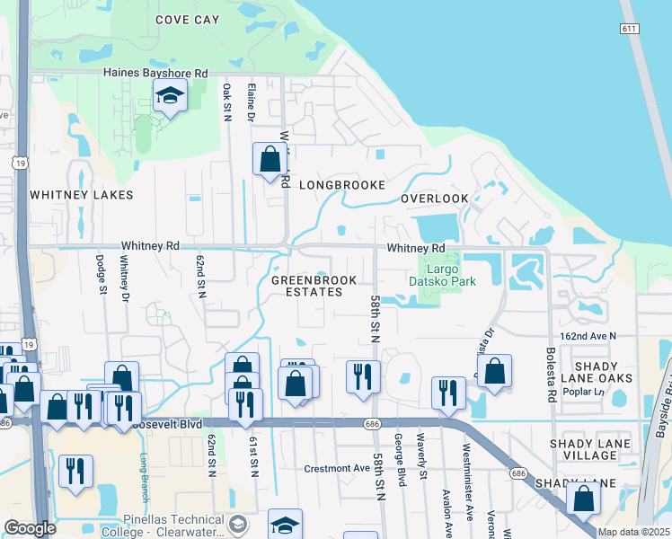 map of restaurants, bars, coffee shops, grocery stores, and more near 2028 59th Street North in Clearwater