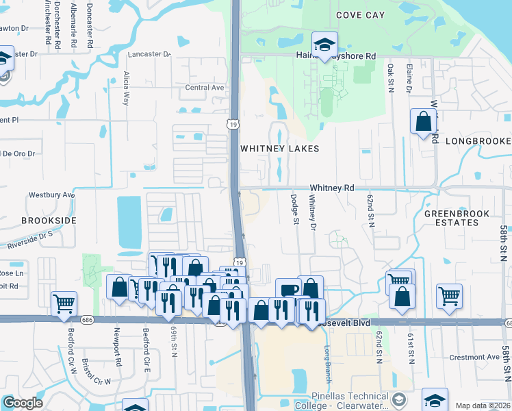 map of restaurants, bars, coffee shops, grocery stores, and more near 16485 U.S. 19 North in Clearwater