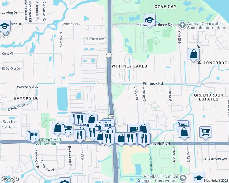 map of restaurants, bars, coffee shops, grocery stores, and more near 16485 U.S. 19 North in Clearwater