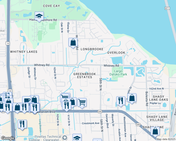 map of restaurants, bars, coffee shops, grocery stores, and more near 2028 59th Street North in Clearwater