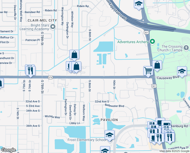 map of restaurants, bars, coffee shops, grocery stores, and more near 436 Causeway Boulevard in Tampa