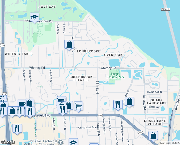 map of restaurants, bars, coffee shops, grocery stores, and more near 2034 58th Way North in Clearwater