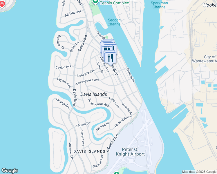 map of restaurants, bars, coffee shops, grocery stores, and more near 91 Huron Avenue in Tampa