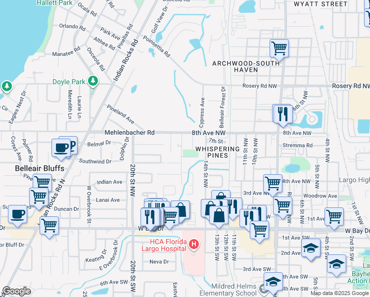 map of restaurants, bars, coffee shops, grocery stores, and more near 650 16th Street Northwest in Largo